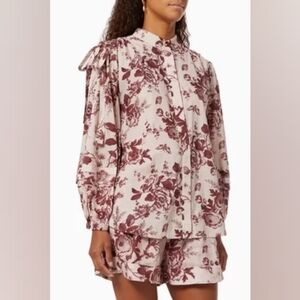 Alemais Heather Tie Shoulder Organic Cotton Floral Printed Blouse Size 8 (US 4).